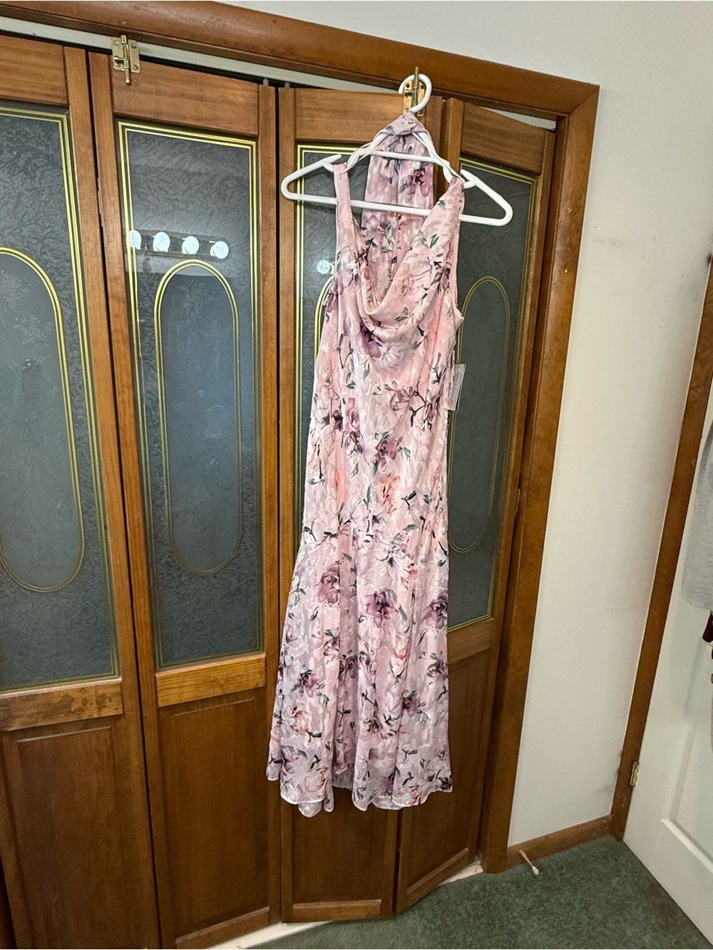 ALEX EVENINGS LADIES Floral Pink Cowl Neck A-Line Dress with scarf, BRAND NEW